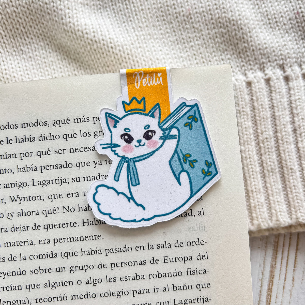 Marcapáginas magnético | Gatito blanco